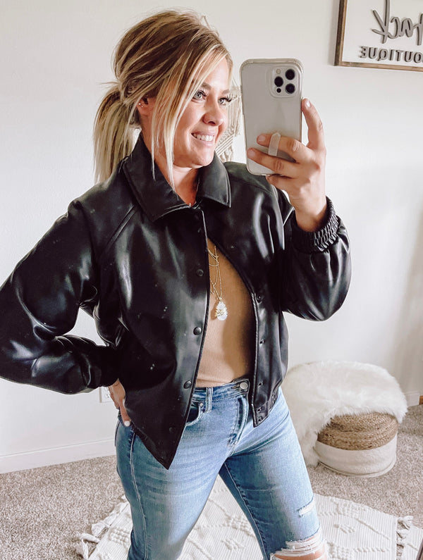 Anna Leather Bomber Jacket