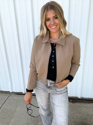 Myah Mocha Cropped Zip Jacket