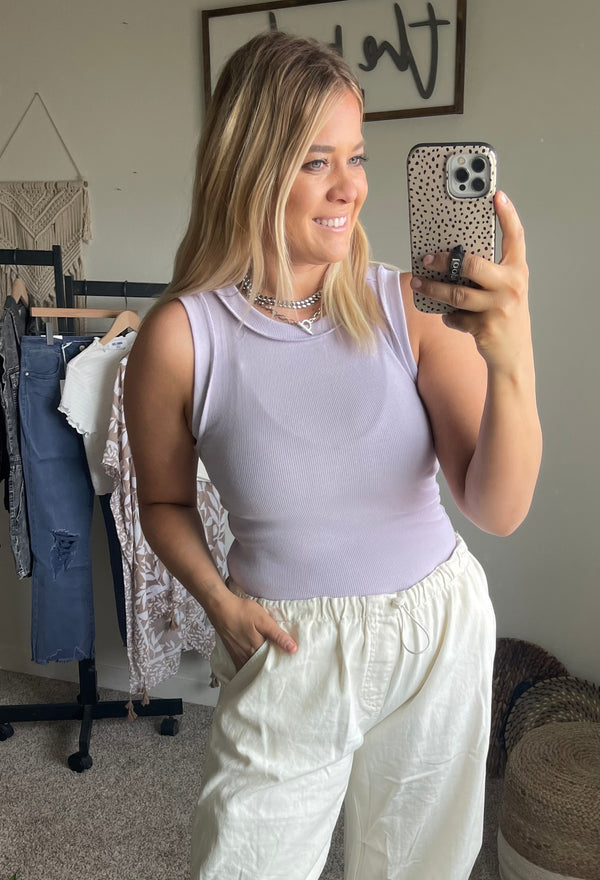 Lilac Exposed Seam Scoop Neck Tank