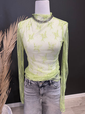 Lorena Long Sleeve Mesh Lime Green Top