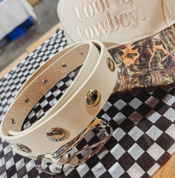 Metallic Disc Studded Faux Leather Belt