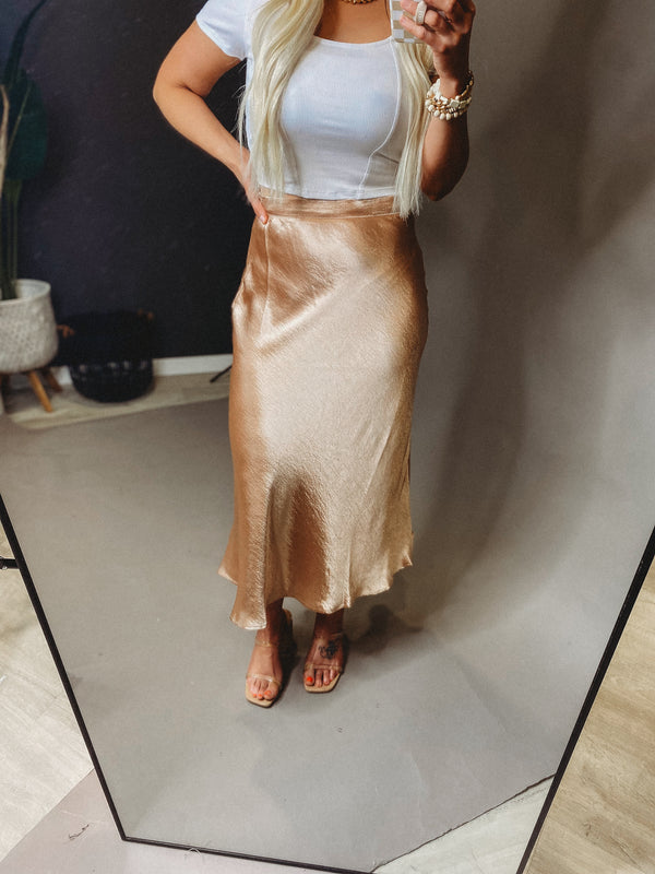 Luna Rose Gold Satin Skirt