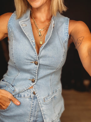 Denim Vest + Shorts Set