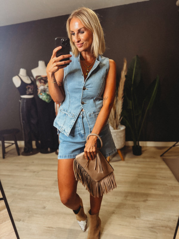 Denim Vest + Shorts Set