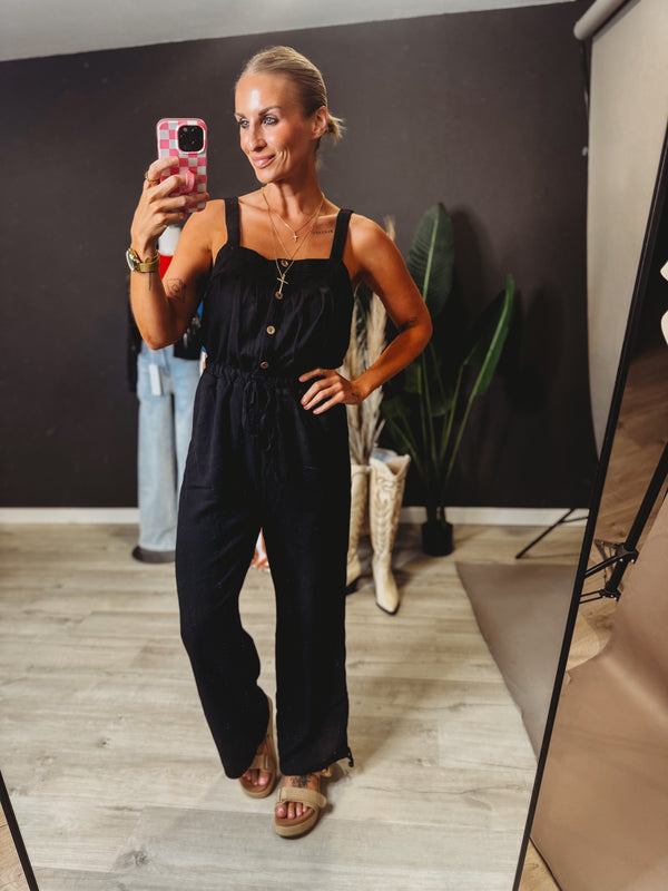 Jessie Button Textured Drawstring Jumpsuit