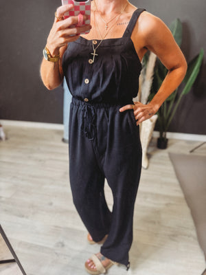 Jessie Button Textured Drawstring Jumpsuit