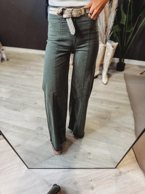 The Long Live Wide Leg Denim [ Olive ]