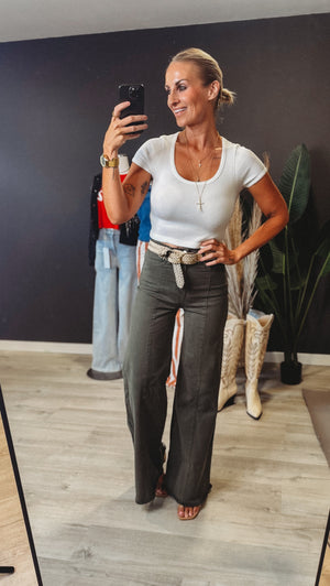 The Long Live Wide Leg Denim [ Olive ]