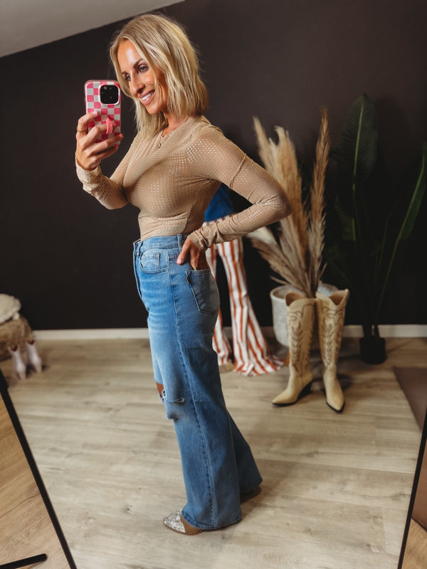 Elois Rhinestone Sheer Mesh Top