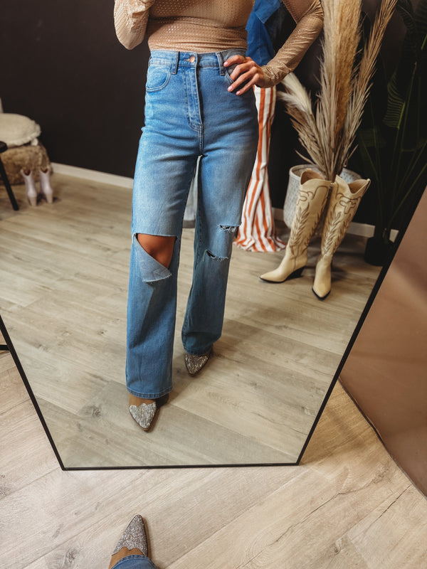 The Slit Knee High Waisted Denim