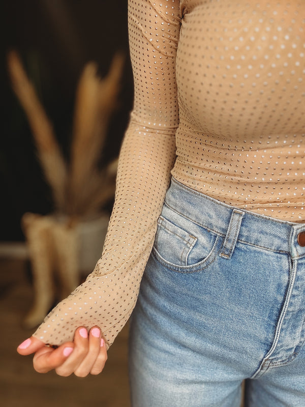 Elois Rhinestone Sheer Mesh Top