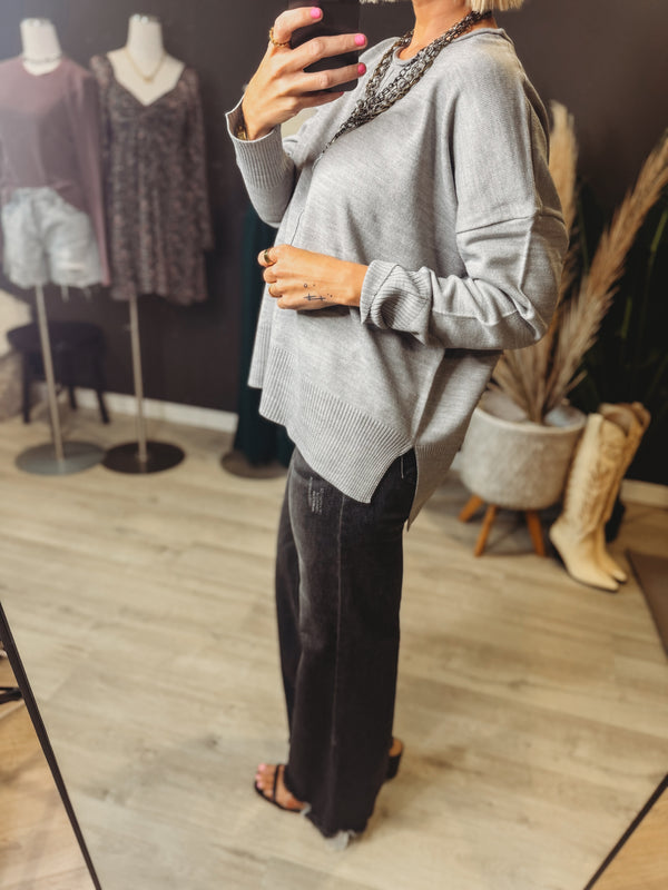 Hooked On You Grey Sweater