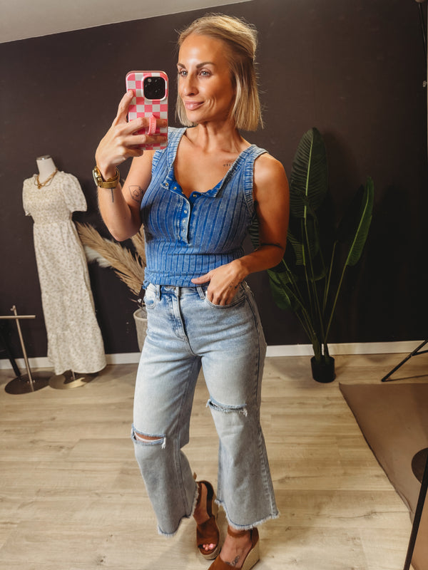 Peyton Washed Button Tank Top