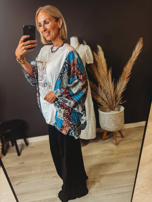 Hayden Asymmetric Patchwork Sleeve Top