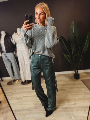 The Ember Satin Cargo Pants [ Green ]