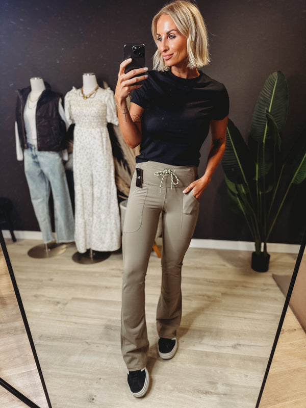 The Warm Grey Drawstring Flare Pants