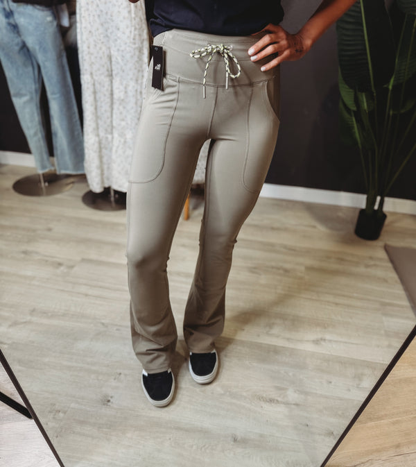 The Warm Grey Drawstring Flare Pants