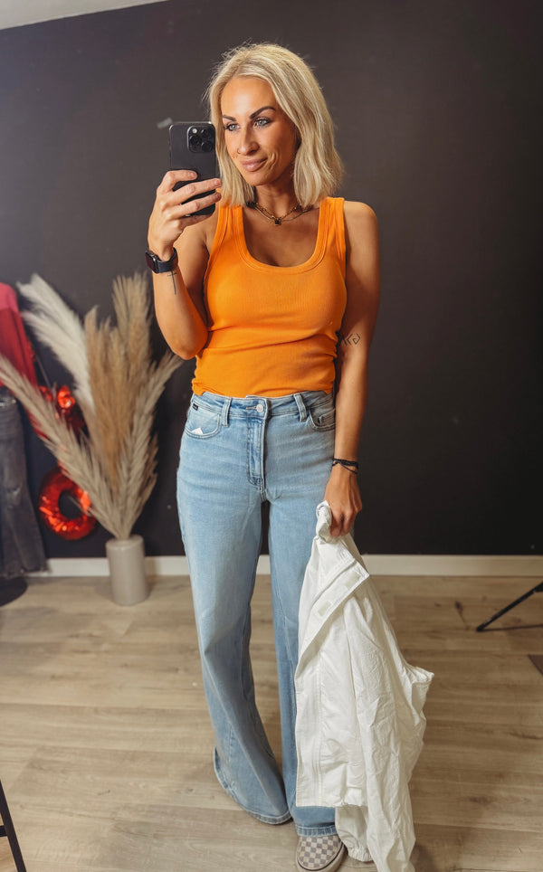 Orange Scoop Neck Tank