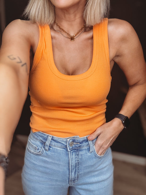 Orange Scoop Neck Tank