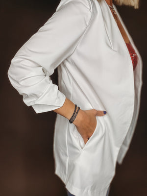 Hudson Ruched Sleeve Blazer [ White ]