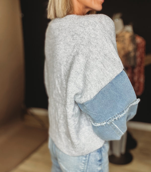 The Reeve Denim Sleeve Knit Cardigan