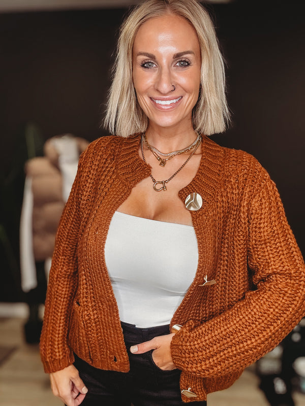 The Chunky Caramel Button Knit Cardigan