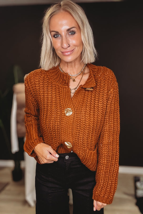 The Chunky Caramel Button Knit Cardigan
