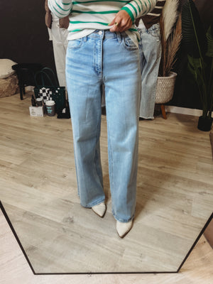 Scalloped Edge Stripe Sweater Top [ Green ]