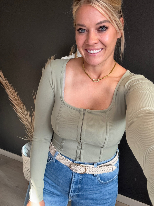 Hadley Long Sleeve Front Hook Top