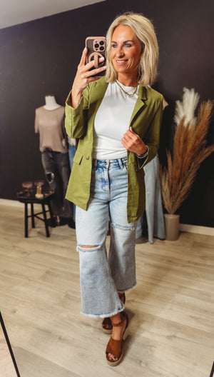 Hudson Ruched Sleeve Blazer [ Avacado ]