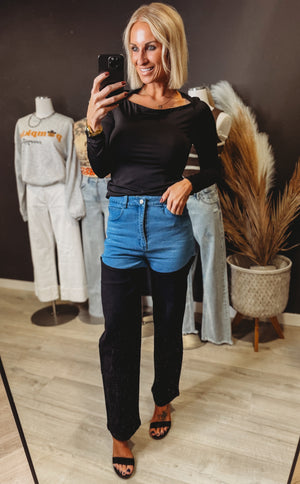 Della 2-Toned Flare Denim