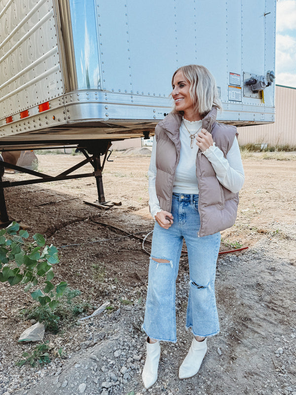 Funnel Neck Color Quilted Puffer Vest [ 2 colors ]