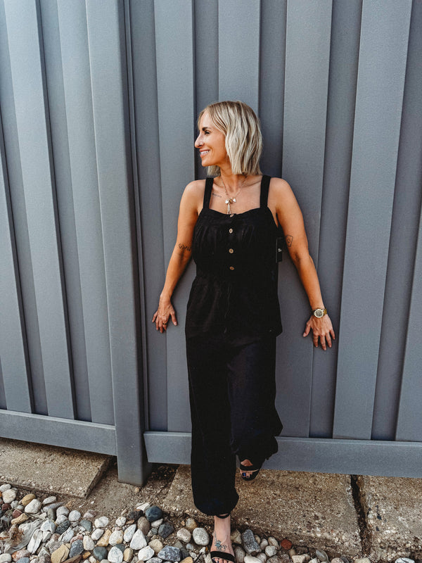 Jessie Button Textured Drawstring Jumpsuit