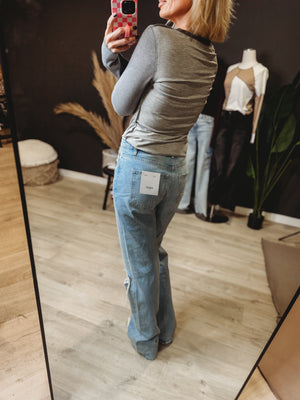 Morgan Color Block Seam Long Sleeve Top