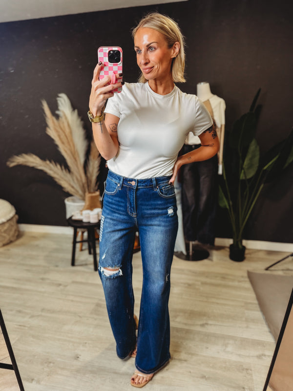 The Varley Dark Wash Wide Leg Denim