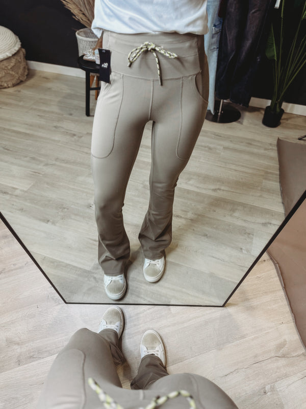 The Warm Grey Drawstring Flare Pants
