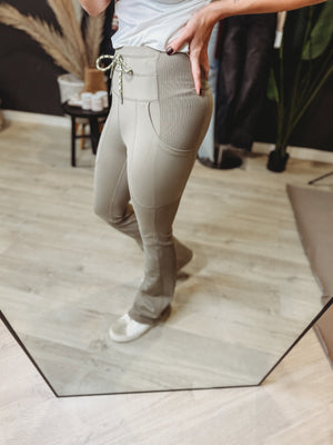 The Warm Grey Drawstring Flare Pants