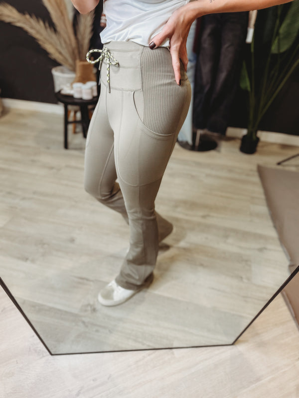 The Warm Grey Drawstring Flare Pants