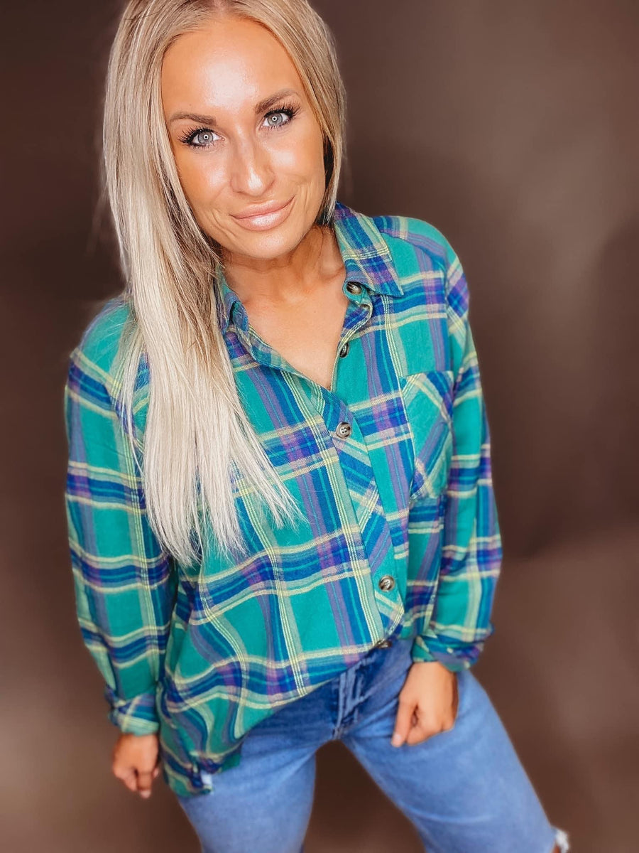 Layla Oversized Plaid Button Down [ Green ]