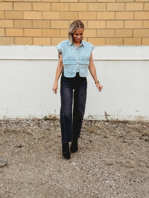 The Shanda Cap Sleeve Denim Top