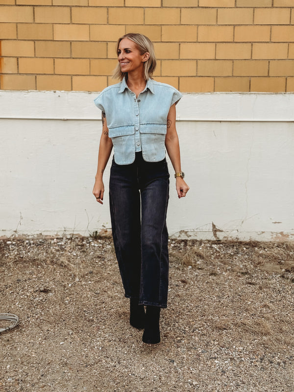 The Shanda Cap Sleeve Denim Top