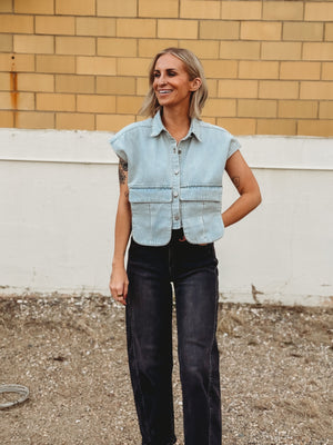 The Shanda Cap Sleeve Denim Top