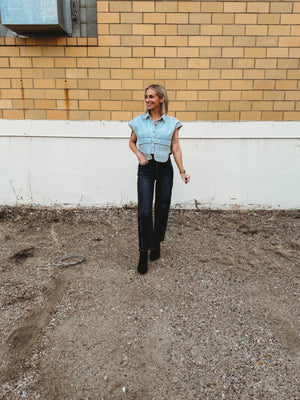 The Shanda Cap Sleeve Denim Top
