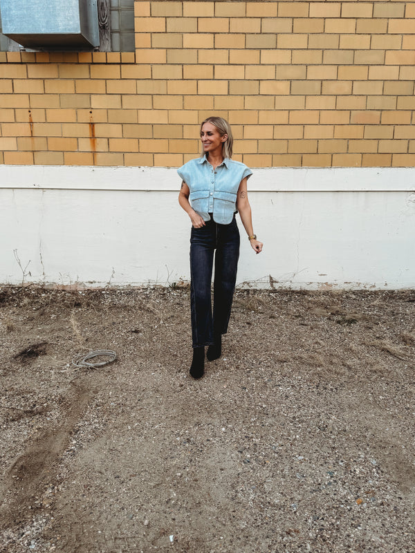 The Shanda Cap Sleeve Denim Top