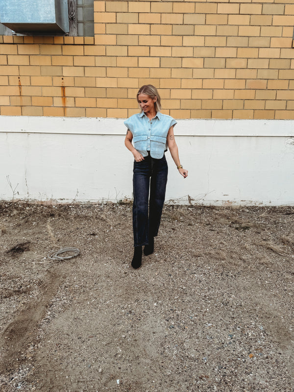 The Shanda Cap Sleeve Denim Top