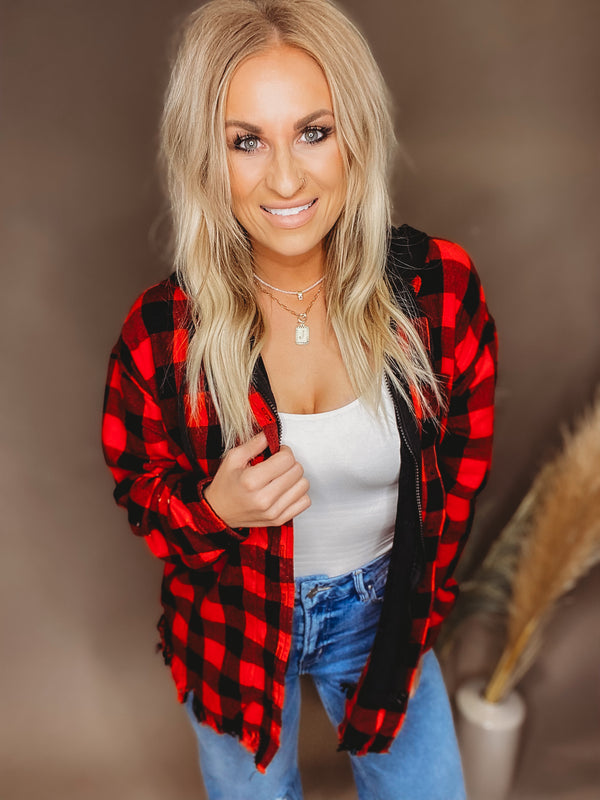 Abby Frayed Hem Plaid Top