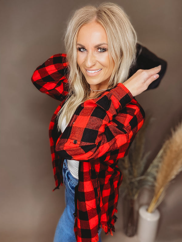 Abby Frayed Hem Plaid Top