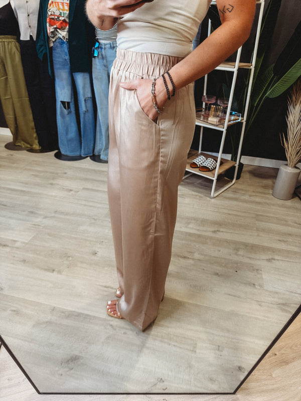 The Ellery Satin Wide Leg Pants [ Rose ]