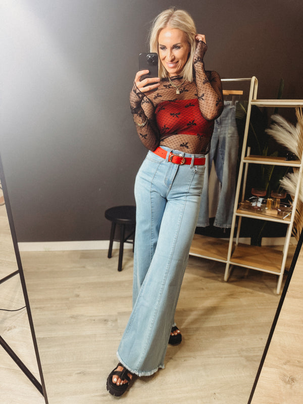 Bella Bow Ribbon Sheer Lace Top [ 2 colors ]