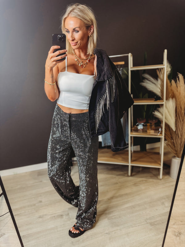 Envy Sequin Fringe Denim Jacket